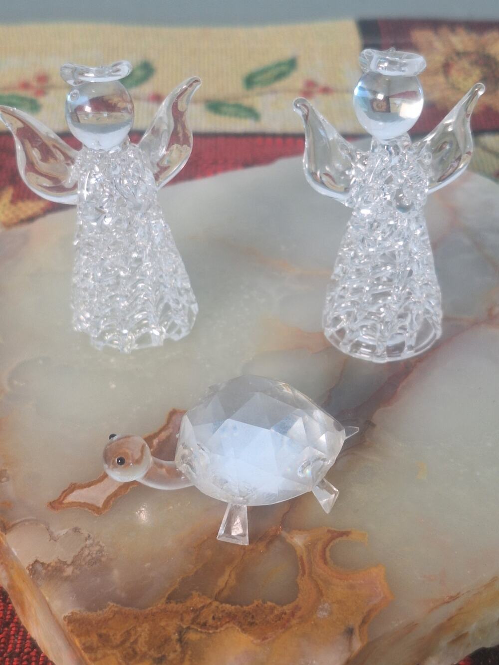 Vintage Spun Glass Angel Figurines & ©ZOO Crystal Turtle Glass Lot